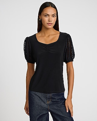 T-shirt Express Femme Manches Courtes, Col V, Côtés Ruchés - Rose Black Métallique, Taille L (neuf)