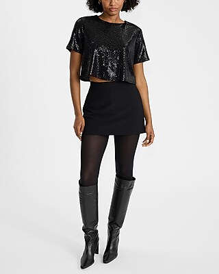 Sequin Crew Neck Cropped Boyfriend Tee