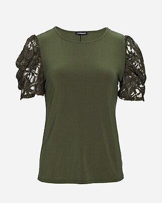 Crew Neck Lace Puff Sleeve Tee - image 5