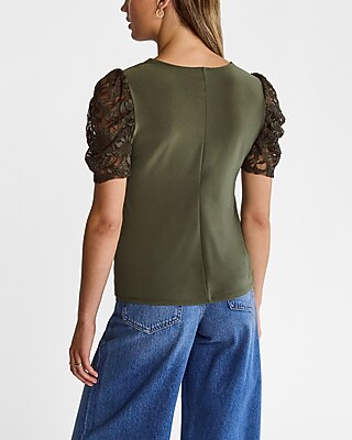 Crew Neck Lace Puff Sleeve Tee - image 3