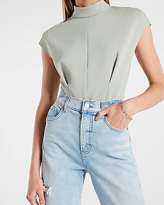 Scuba Mock Neck Pleated Crop Top