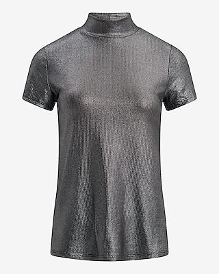 Shine Fitted Ribbed Mock Neck Short Sleeve Tee