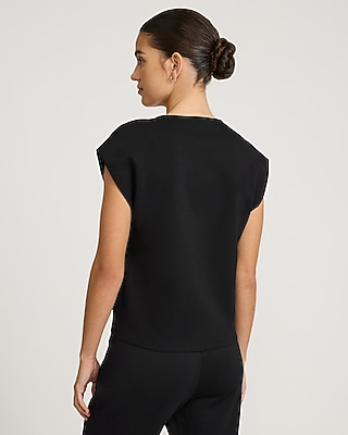 Ponte Cap Sleeve V-Neck Novelty Button Vest Top - image 2