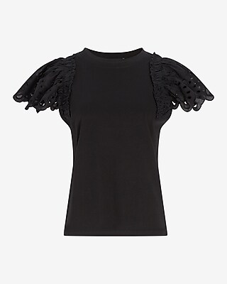 Eyelet Ruffle Sleeve Tee