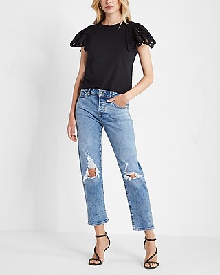 Eyelet Ruffle Sleeve Tee