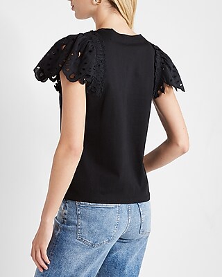 Eyelet Ruffle Sleeve Tee