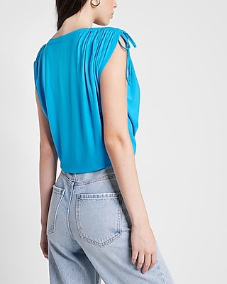 Short Sleeve Ruched Shoulder Relaxed Tee