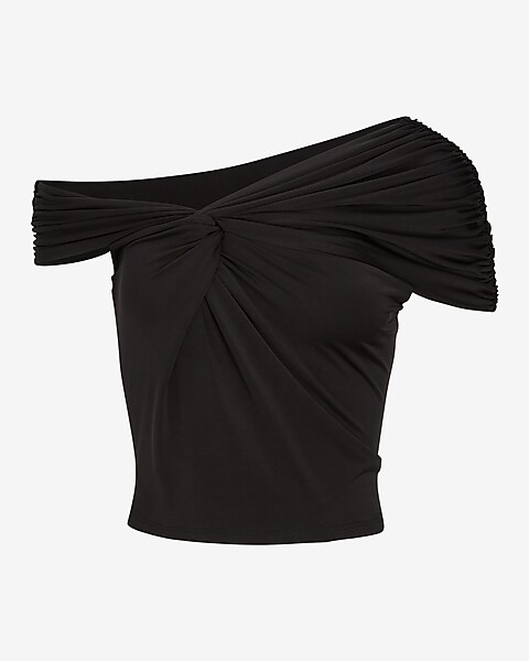 Express, Body Contour Off The Shoulder Cinched Sweater Dress in Pitch  Black