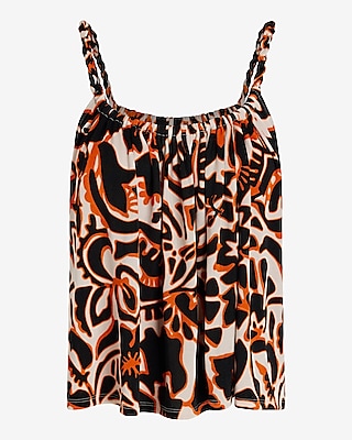 Printed Skimming Scoop Neck Twisted Strap Cami