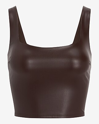 Body Contour Faux Leather Square Neck Cropped Tank