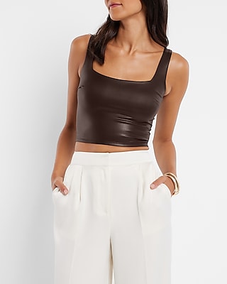 Body Contour Faux Leather Square Neck Cropped Tank