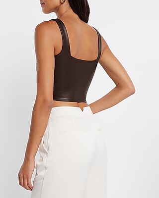 Body Contour Faux Leather Square Neck Cropped Tank