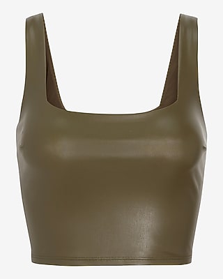 Body Contour Faux Leather Square Neck Cropped Tank
