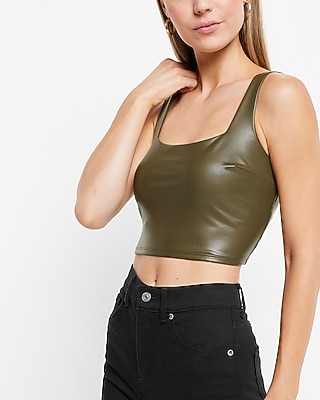 Body Contour Faux Leather Square Neck Cropped Tank