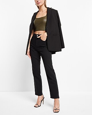 Body Contour Faux Leather Square Neck Cropped Tank