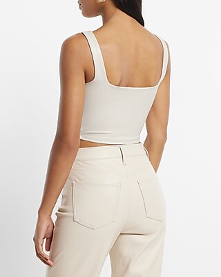 Body Contour Faux Leather Square Neck Cropped Tank