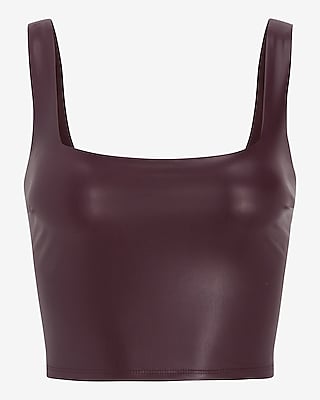 Body Contour Faux Leather Square Neck Cropped Tank