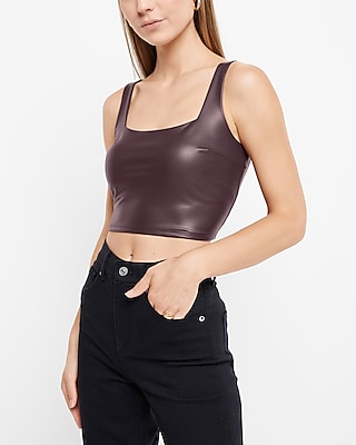 Body Contour Faux Leather Square Neck Cropped Tank