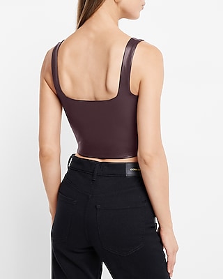 Body Contour Faux Leather Square Neck Cropped Tank