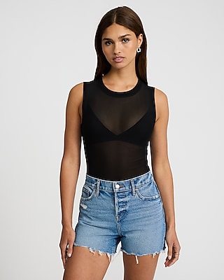 Fitted Mesh Crew Neck Bodysuit