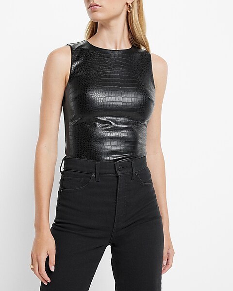 Body Contour Faux Leather Square Neck Cropped Tank