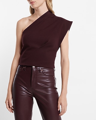 Structured One Shoulder Ponte Cropped Top