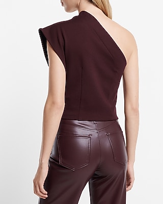 Structured One Shoulder Ponte Cropped Top