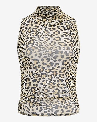 Mesh Leopard Mock Neck Tank - image 4
