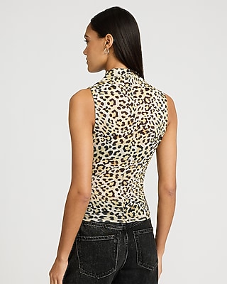 Mesh Leopard Mock Neck Tank - image 2