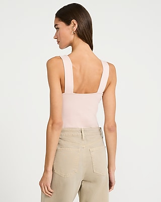Body Contour Light Compression Square Neck Sleeveless Bodysuit Stretch Cotton