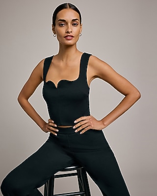 Signature Ponte Curved Sweetheart Neckline Cropped Tank