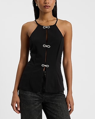 Bow Embellished Halter Neck Tank