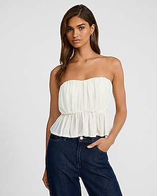 トップス SATIN PEPLUM TOP Satin V-neck Twist Front Peplum Top | Express