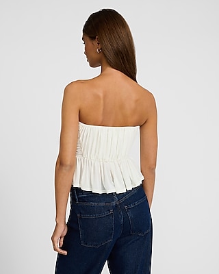 Ruched Strapless Sweetheart Peplum Tube Top