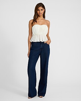 Ruched Strapless Sweetheart Peplum Tube Top