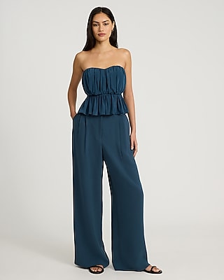 Ruched Strapless Sweetheart Peplum Tube Top