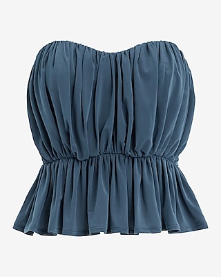 Ruched Strapless Sweetheart Peplum Tube Top