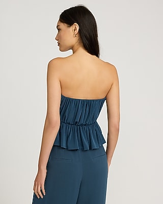 Ruched Strapless Sweetheart Peplum Tube Top