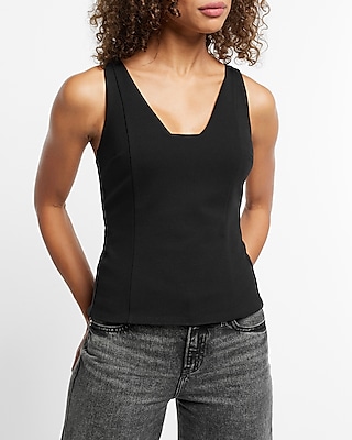 Fitted V-Neck Ponte Tank Gray Women's