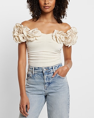 Express + Body Contour Compression Off The Shoulder Rosette Top