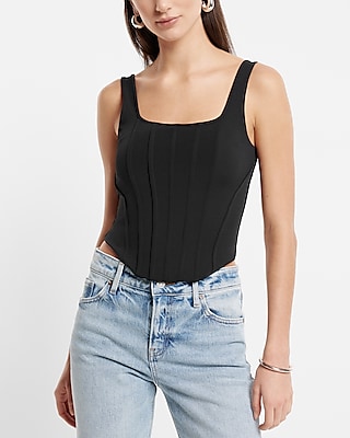 Express Body Contour Ribbed Bustier Crop Sweater Top Black Women's