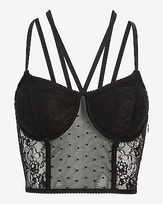 Lace Strappy Bustier Cropped Cami With Bra Cups