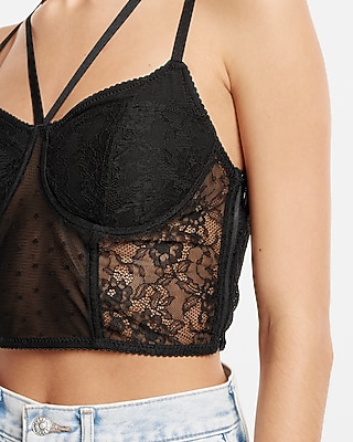 Lace Strappy Bustier Cropped Cami With Bra Cups