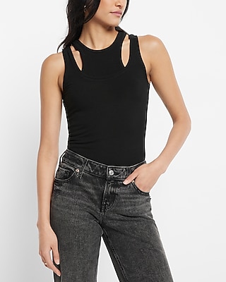 Essential Fitted Ribbed High Neck Sleeveless Tank