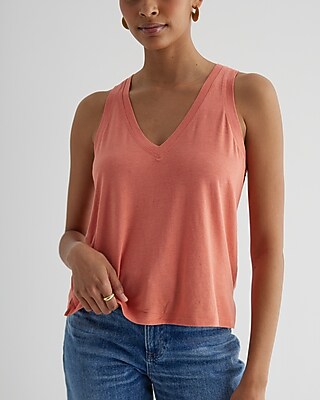 Supersoft Linen-blend Skimming V-neck Tank | Express