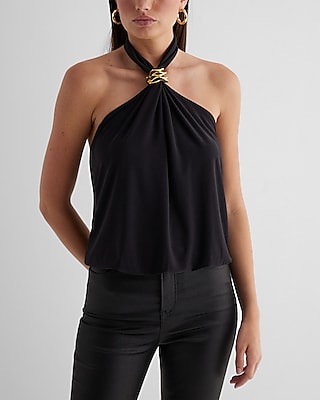 Skimming Halter Neck Gold Accent Tank