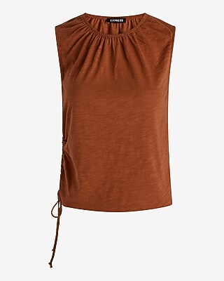 Gathered Crew Neck Side Tie Cutout Copped Tank - image 5