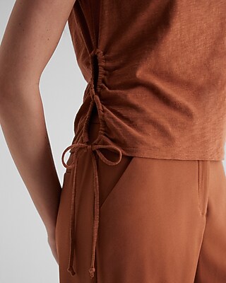Gathered Crew Neck Side Tie Cutout Copped Tank - image 2