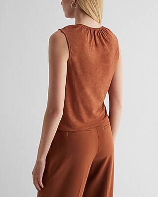 Gathered Crew Neck Side Tie Cutout Copped Tank - image 3