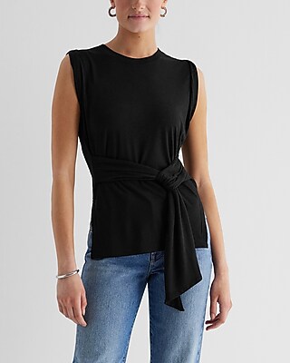 Linen-Blend Tie Waist Muscle Tank - image 2